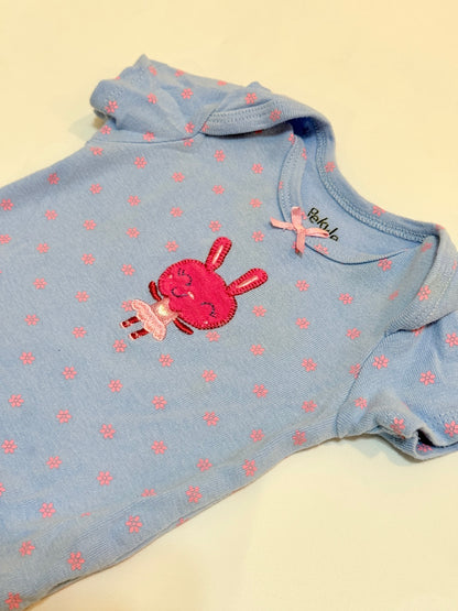 Pekkle Blue Floral Bunny Bodysuit 3M