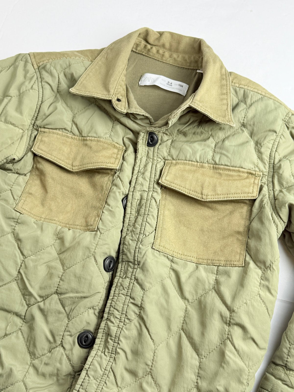 Zara Green Quilted Jacket Size 3-4Y
