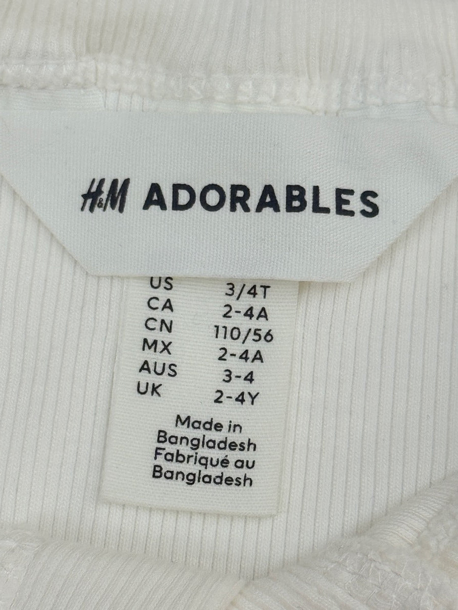 H&M Adorables White Ribbed Henley Top 3/4T