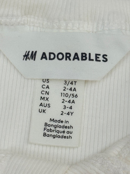 H&M Adorables White Ribbed Henley Top 3/4T
