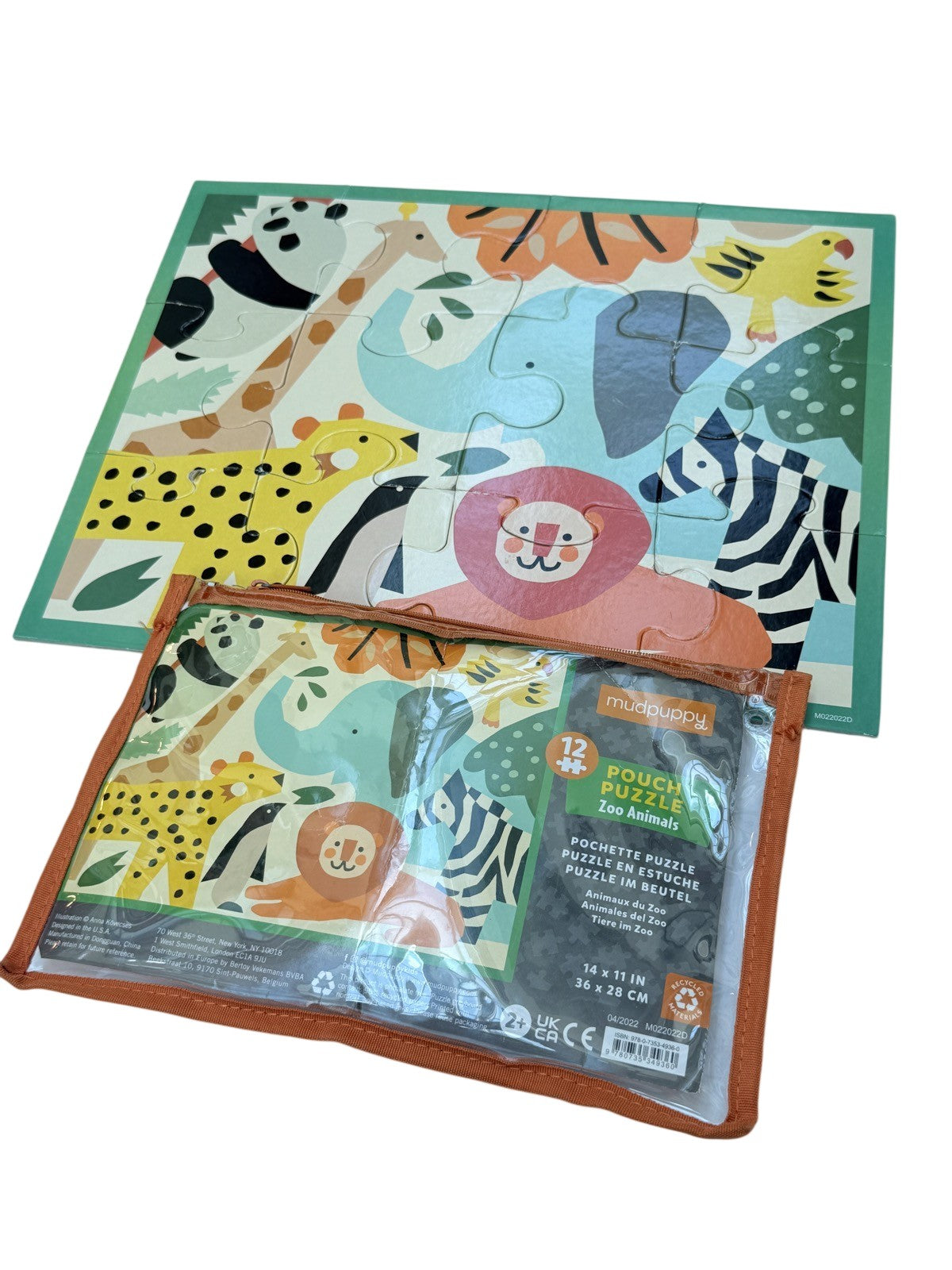 Mudpuppy Zoo Animals Pouch Puzzle 12pc