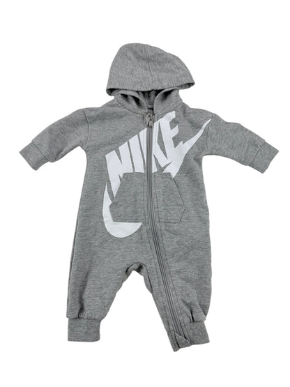 Nike Gray Hooded Zip-Up Romper 3M