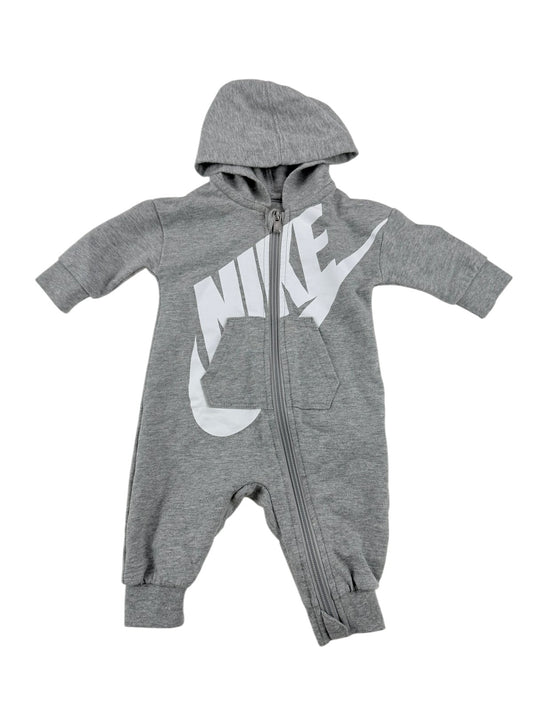 Nike Gray Hooded Zip-Up Romper 3M