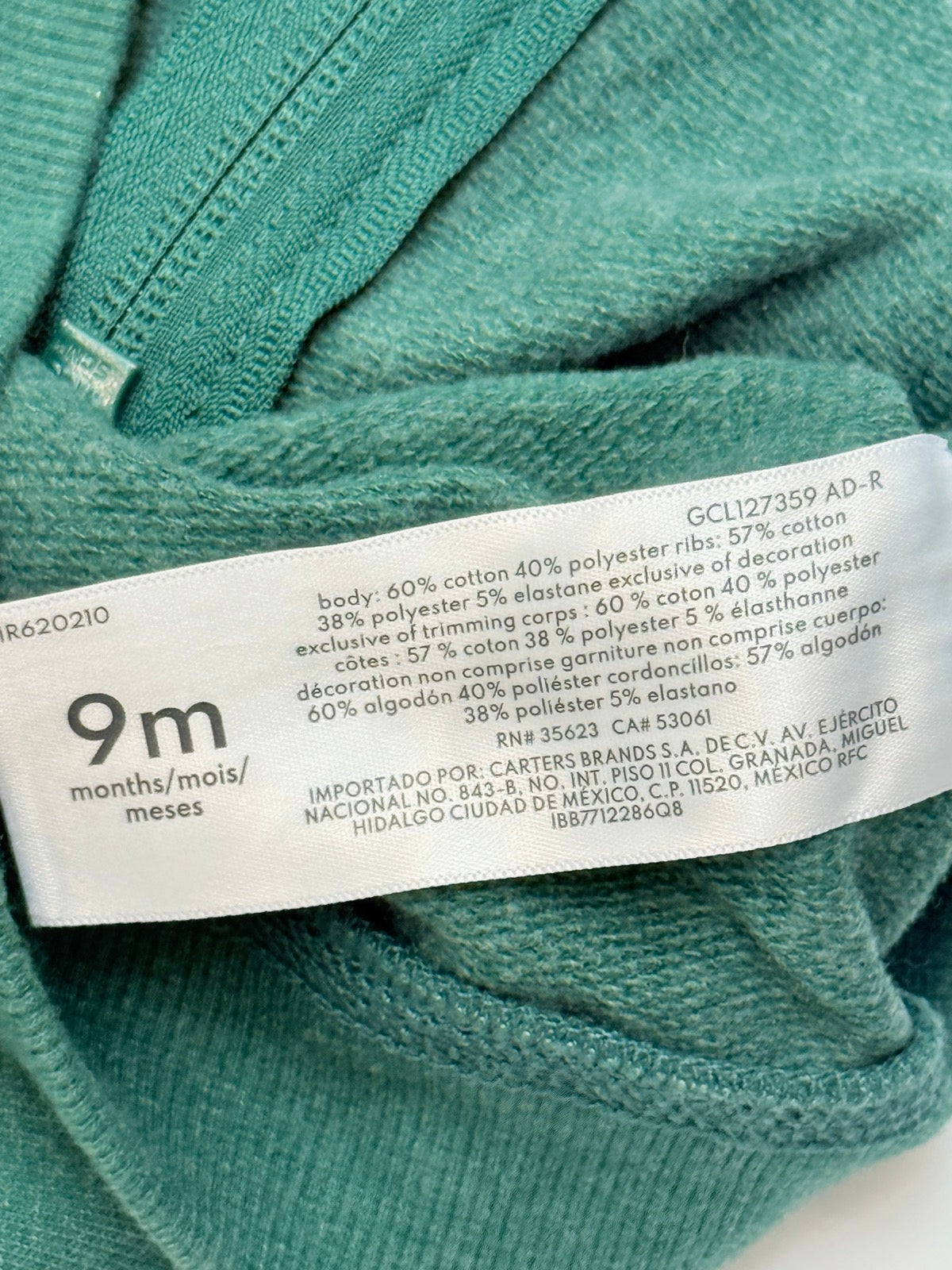 Carter's Green Zip-Up Hoodie 9M