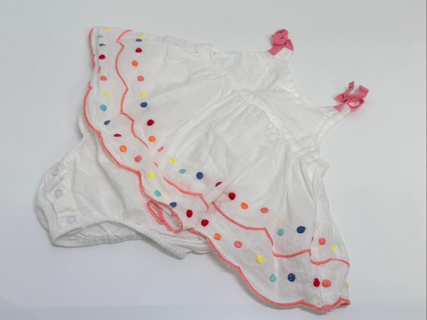 Baby Gap White Embroidered Dot Romper Dress 3-6m
