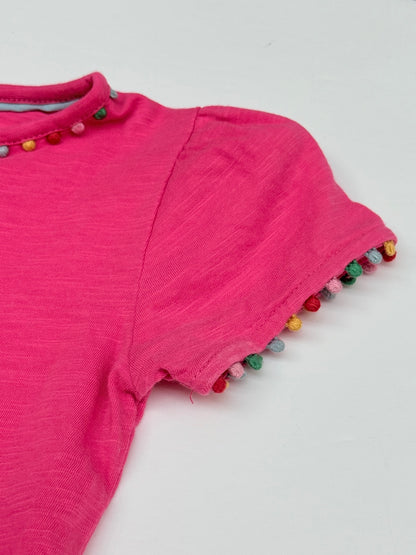 Boden Pink Pom-Pom Trim T-Shirt 6-7Y