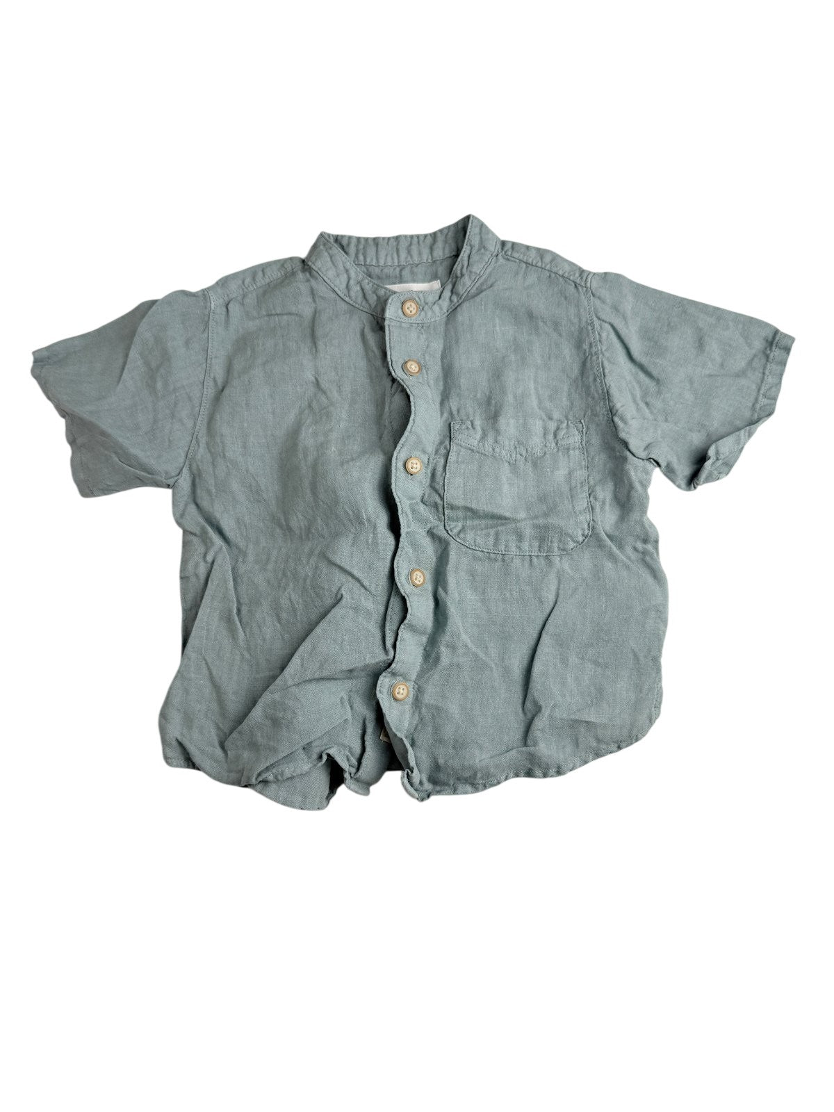 Zara Teal Linen Button-Up Shirt 18-24M