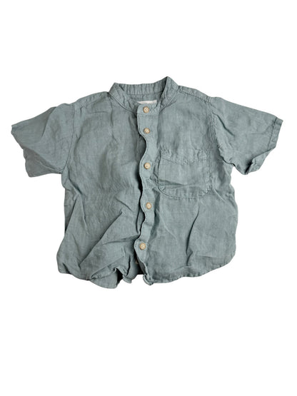 Zara Teal Linen Button-Up Shirt 18-24M