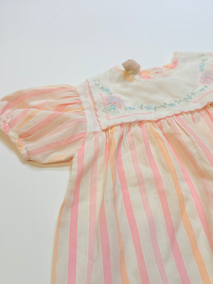 Vintage Saint Nicholas Striped Embroidered Dress 12m
