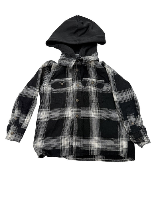 Old Navy Plaid Flannel Hooded Shirt Size 5