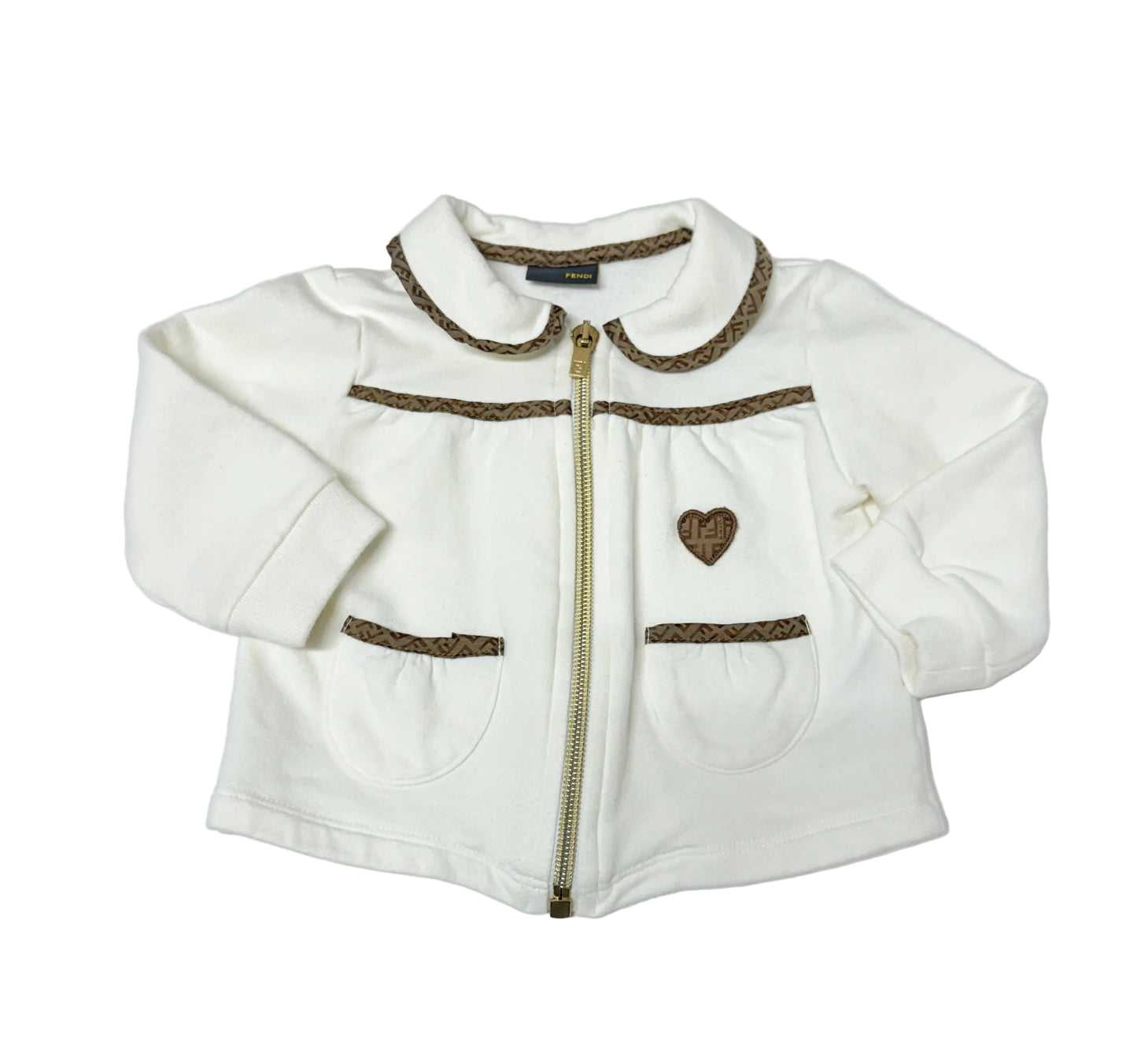 Veste zippée pour bébé | Inspirée des créateurs | Crème avec liseré marron | Taille 3-9M