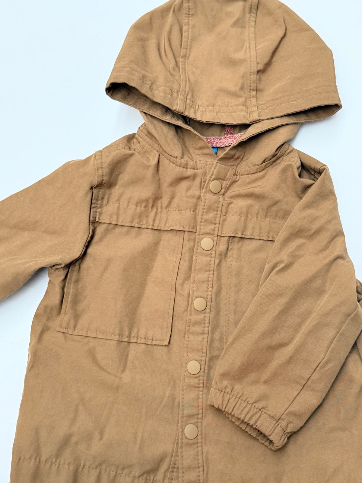 Old Navy Khaki Hooded Snap Jacket 6-12M