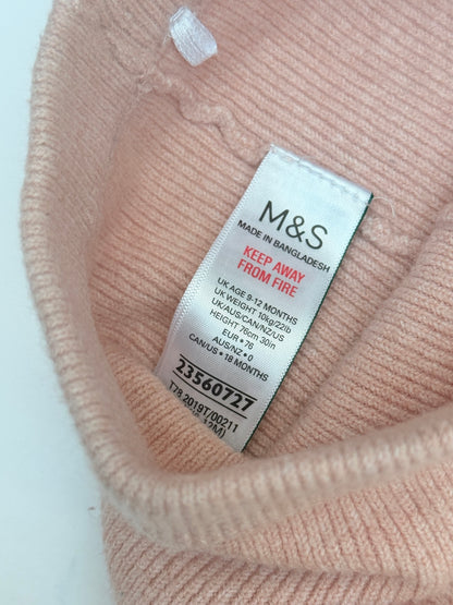 M&S Pink Ribbed Knit Leggings 9-12m