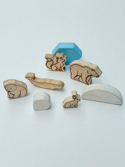 Stacking Wooden Arctic Animal Figures Playset 8pc