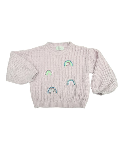 H&M Rainbow Pink Sequin Knit Sweater Girls 5T/6