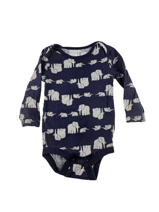 Joe Fresh Navy Elephant Print Bodysuit 6-9M