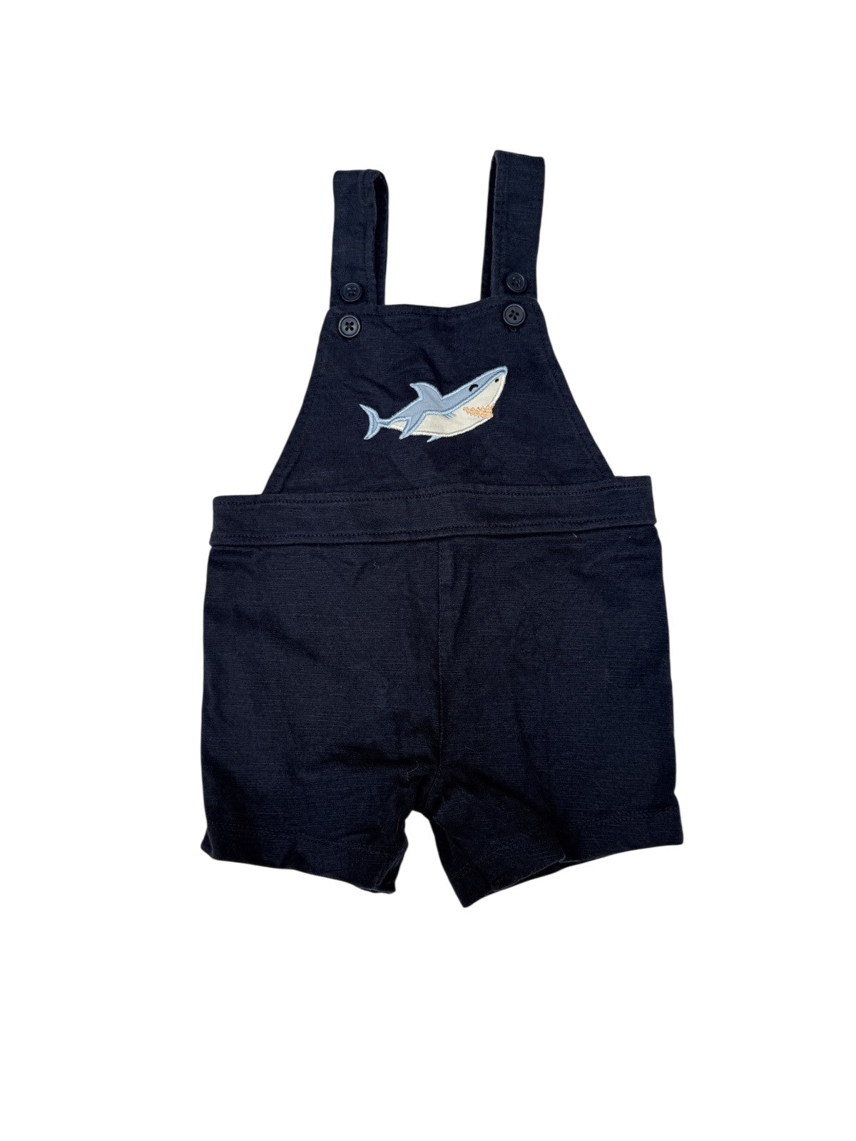 Pekkle Shark Embroidered Overalls Shortalls 9M