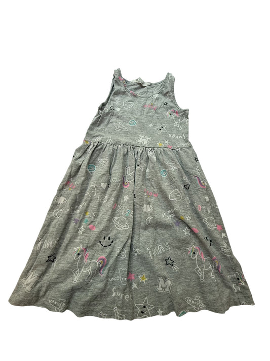 H&M Gray Unicorn Print Dress Size 4-6Y