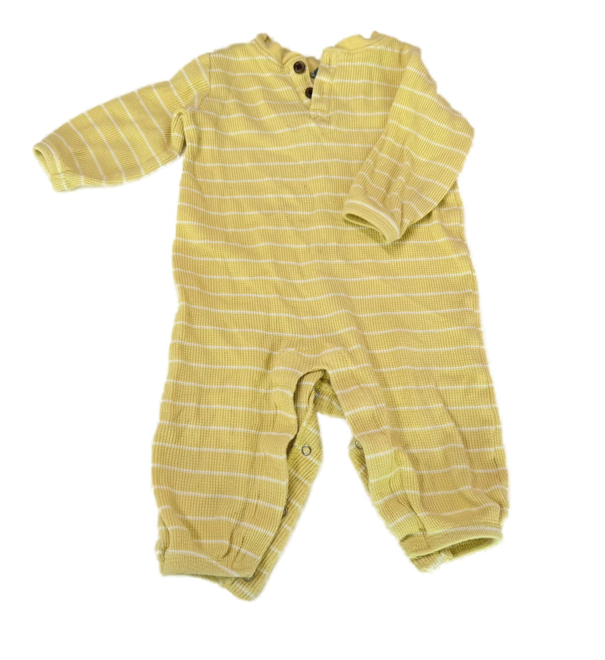 Yellow Striped Waffle Knit Baby Romper 6-9m