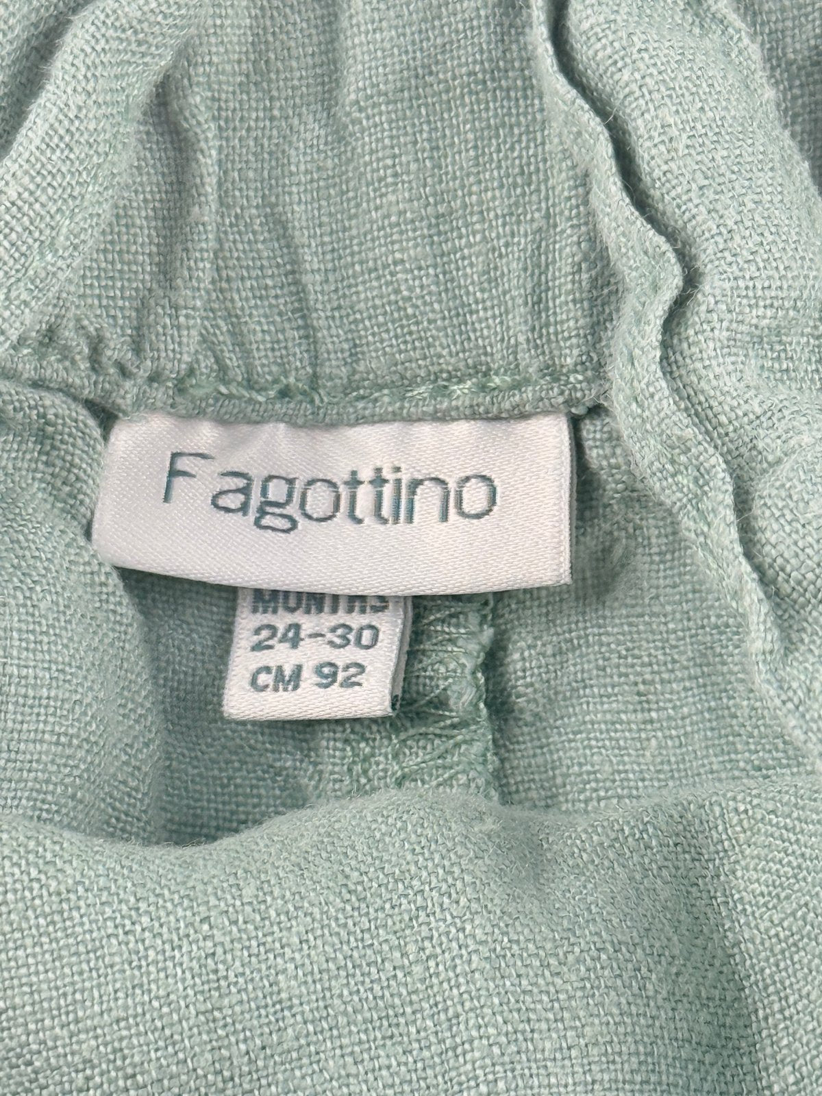 Fagottino Sage Green Linen Overalls Size 24-30M