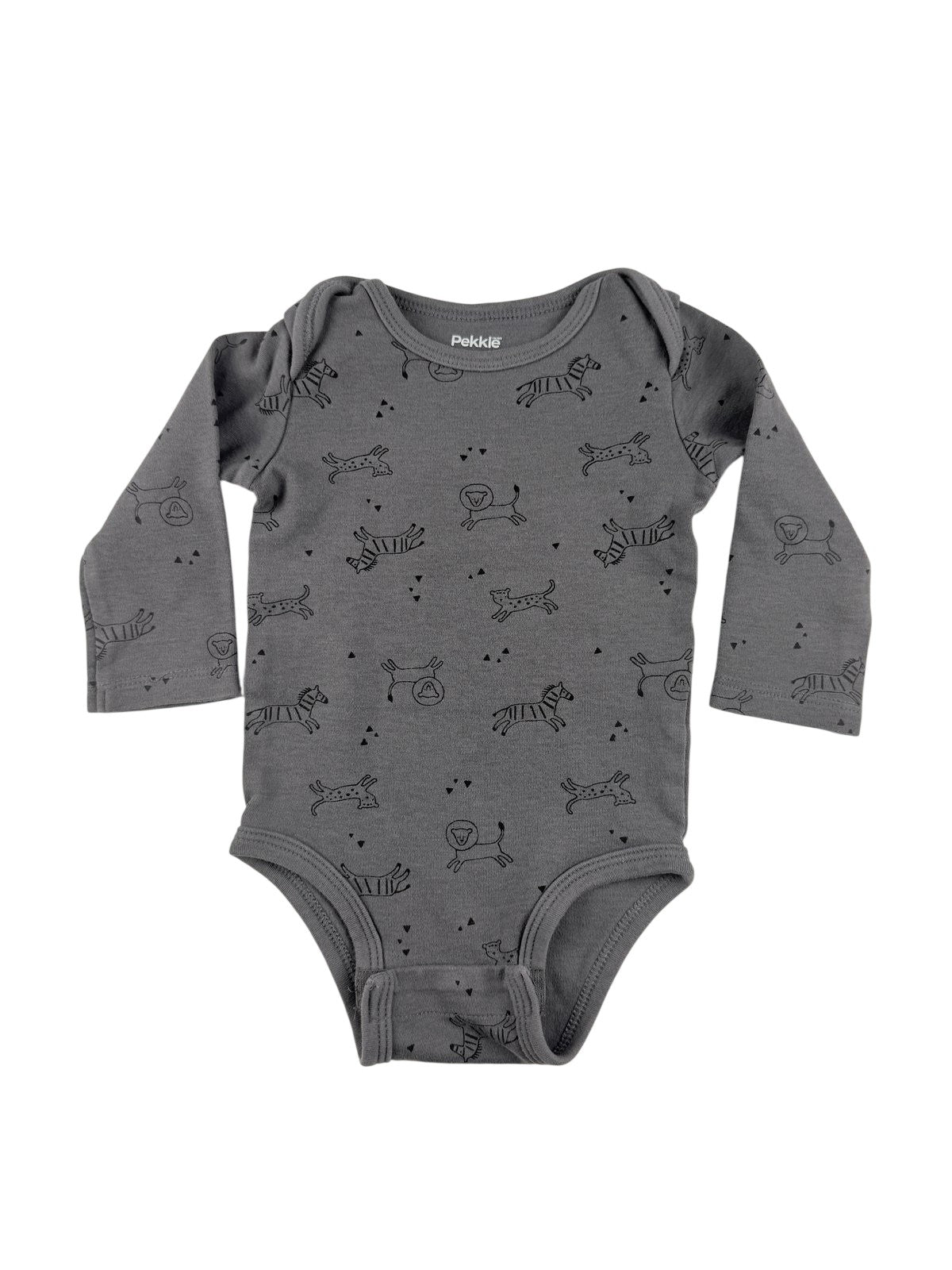 Pekkle Gray Safari Animal Bodysuit 12M