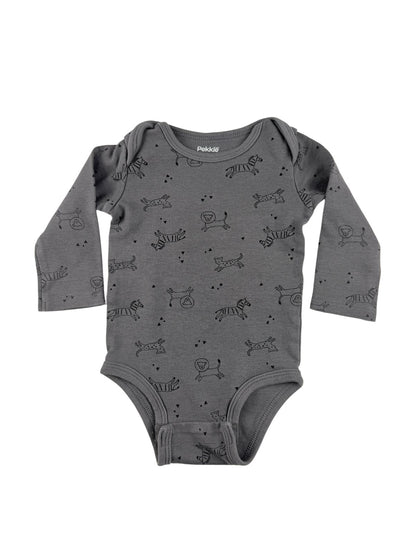 Pekkle Gray Safari Animal Bodysuit 12M