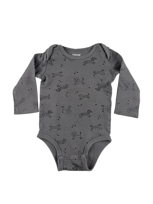 Pekkle Gray Safari Animal Bodysuit 12M