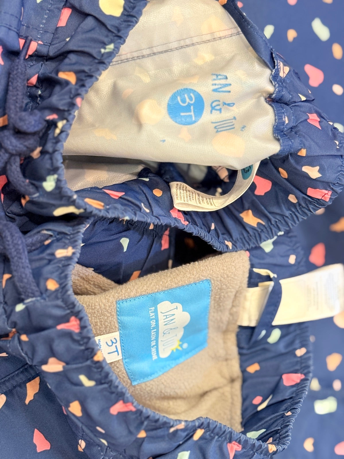 Jan & Jul Terrazzo Lined Rain Jacket / Rain Pants and Snow Pants 3pc Set 3T