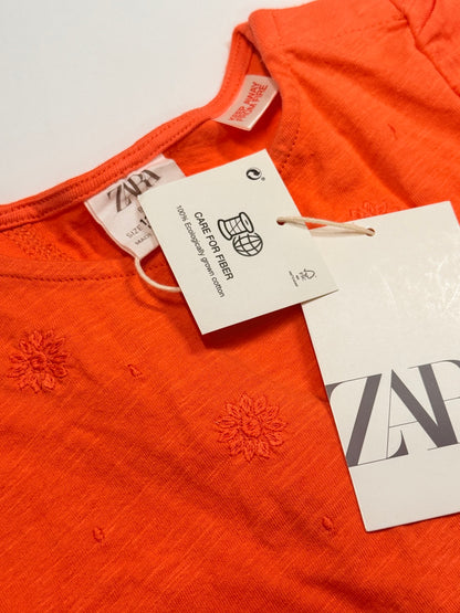 Zara Orange Ruffle Embroidered Top 12-18m