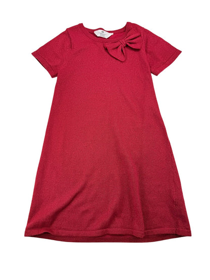H&M Red Sparkle Knit Bow Dress Size 6-8Y