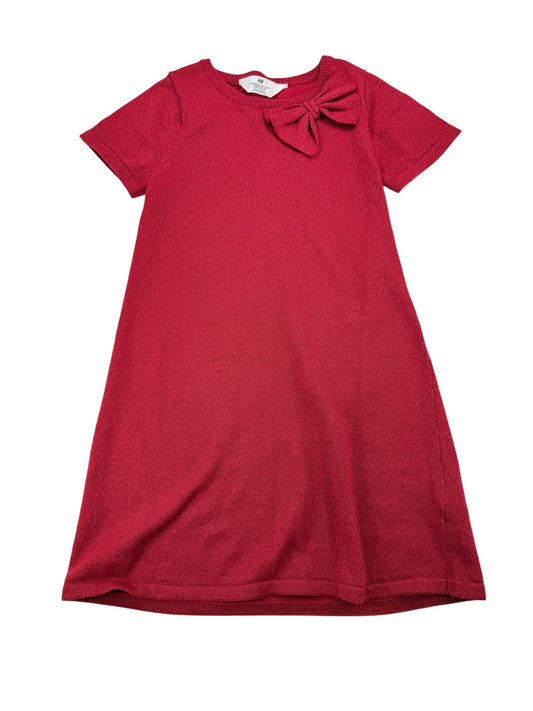 H&M Red Sparkle Knit Bow Dress Size 6-8Y