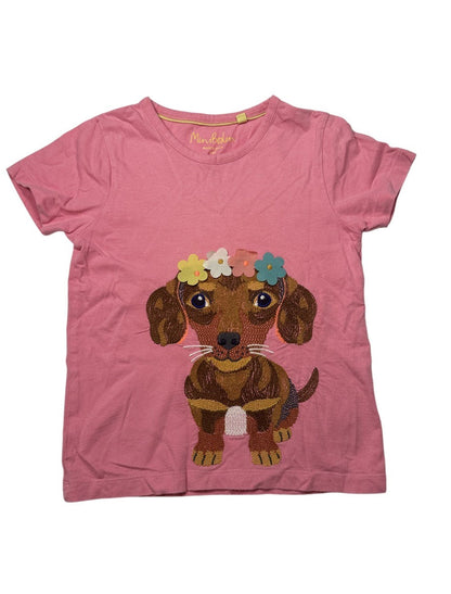 Mini Boden Embroidered Dog Pink T-Shirt 5-6Y