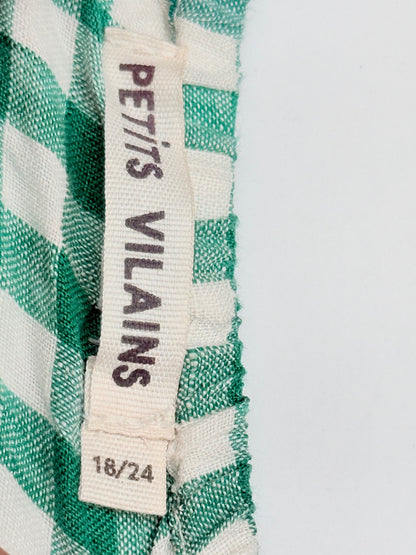 Petits Vilains Green Gingham Linen Romper 18/24M