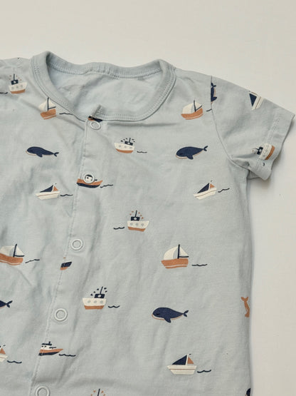Nautical Whale Boat Print Romper 6-12m