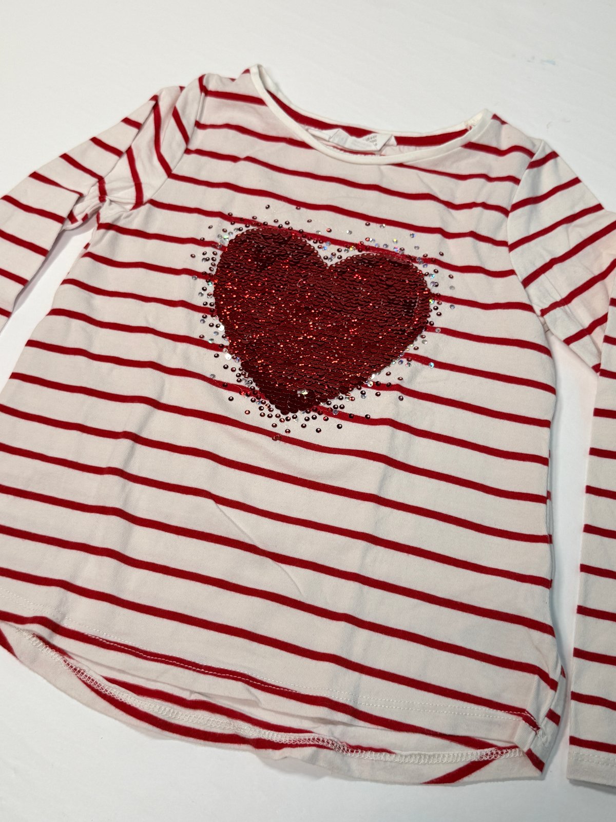 H&M Striped Sequin Heart Long Sleeve Top 4-6Y