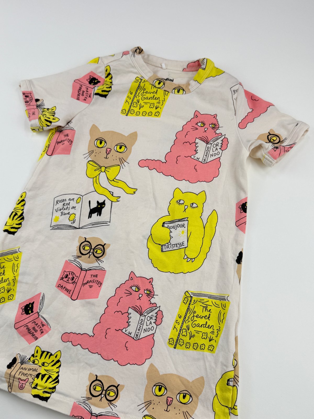 Mini Rodini Cats Reading Books Dress Size 9-18M