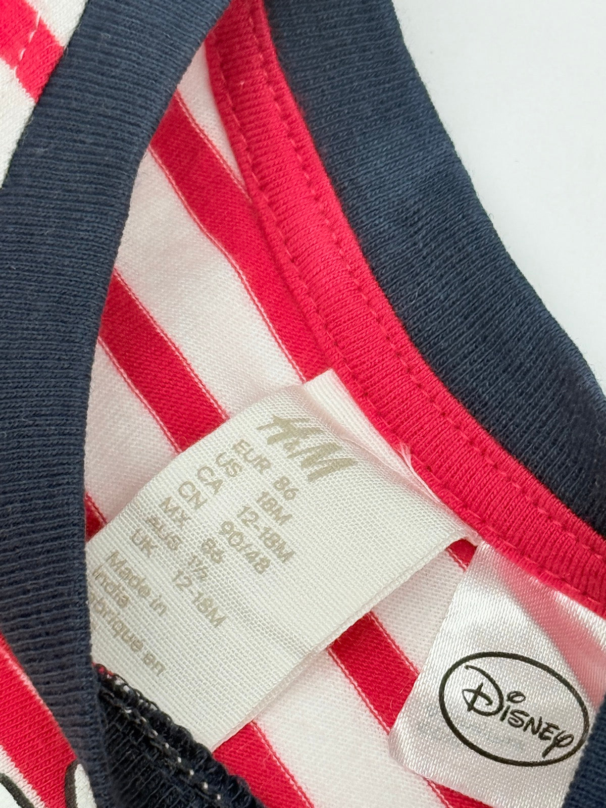 H&M Disney Mickey Mouse Stripe Tee 12-18m