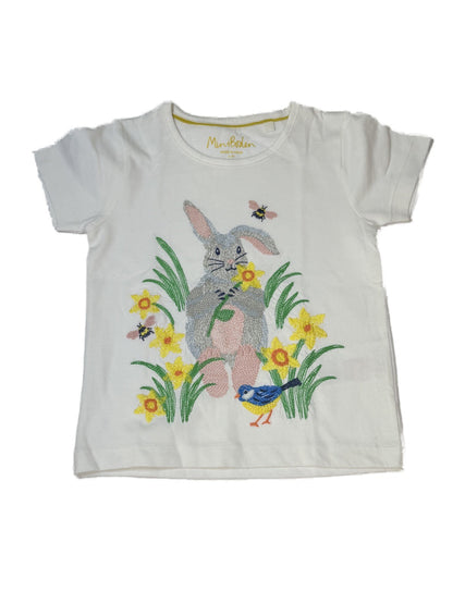 Mini Boden Embroidered Bunny T-Shirt 3-4Y