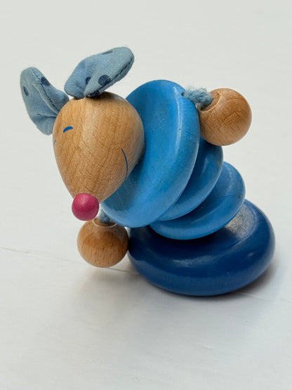 Tiny Wooden Bunny Ring Rattle Toy