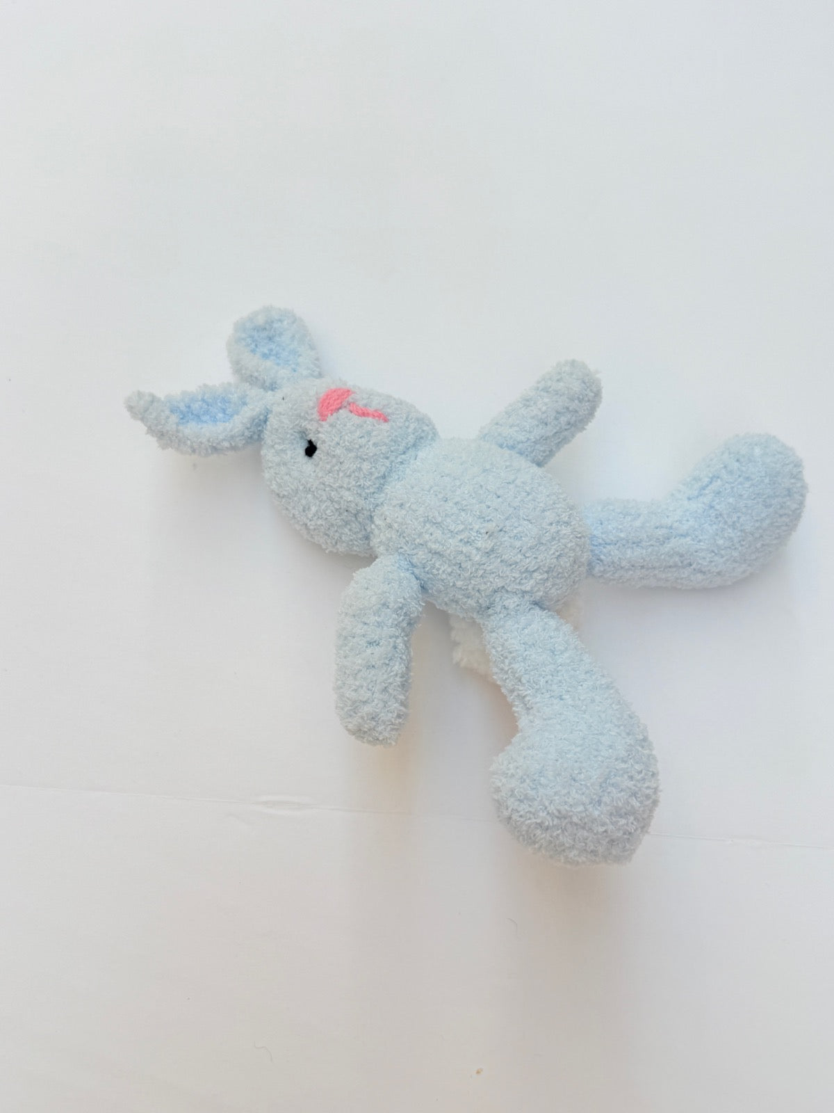 Handmade - Blue Chenille Bunny Plush Rattle Toy