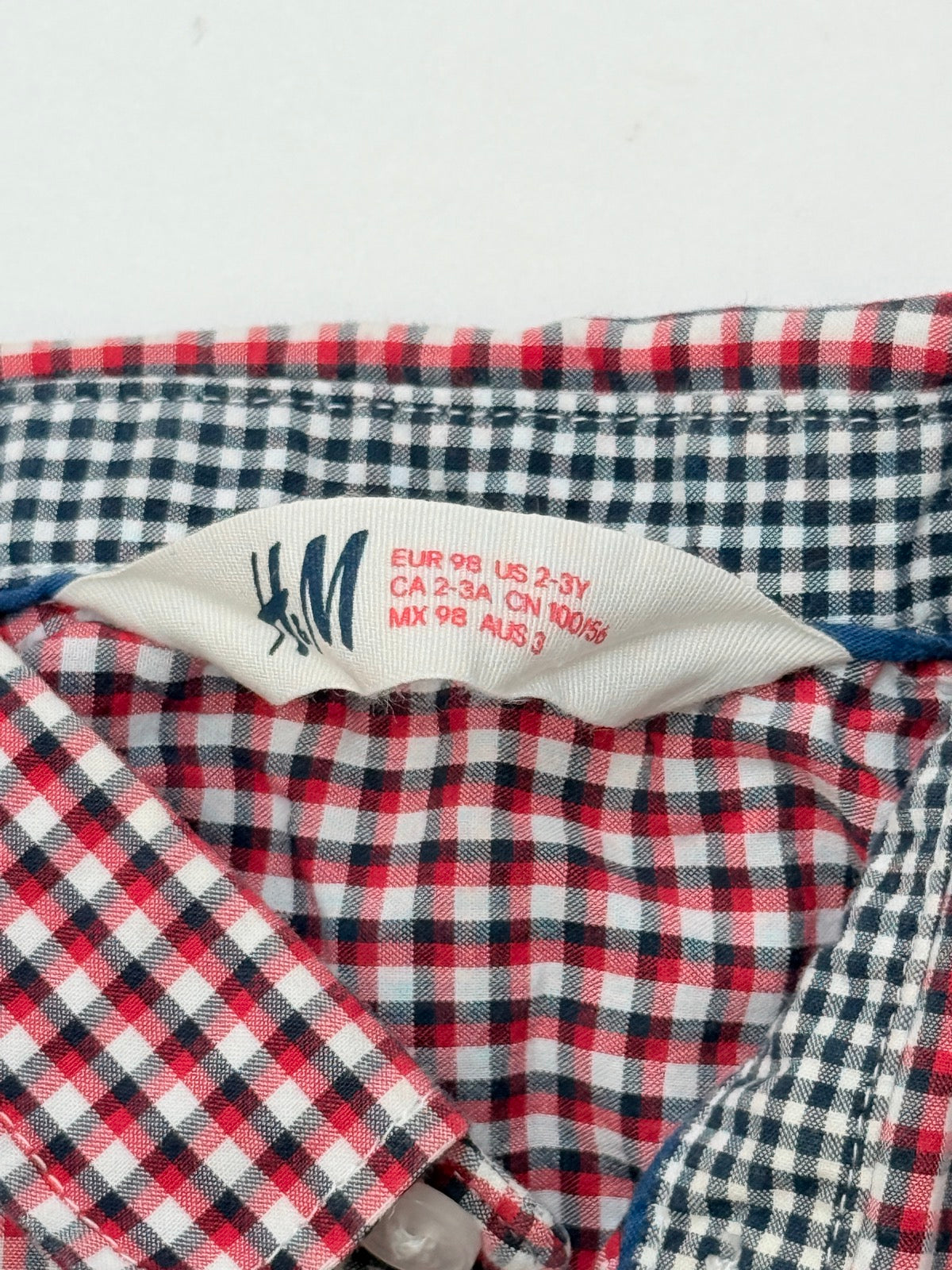 H&M Red Plaid Button-Up Shirt 2-3Y