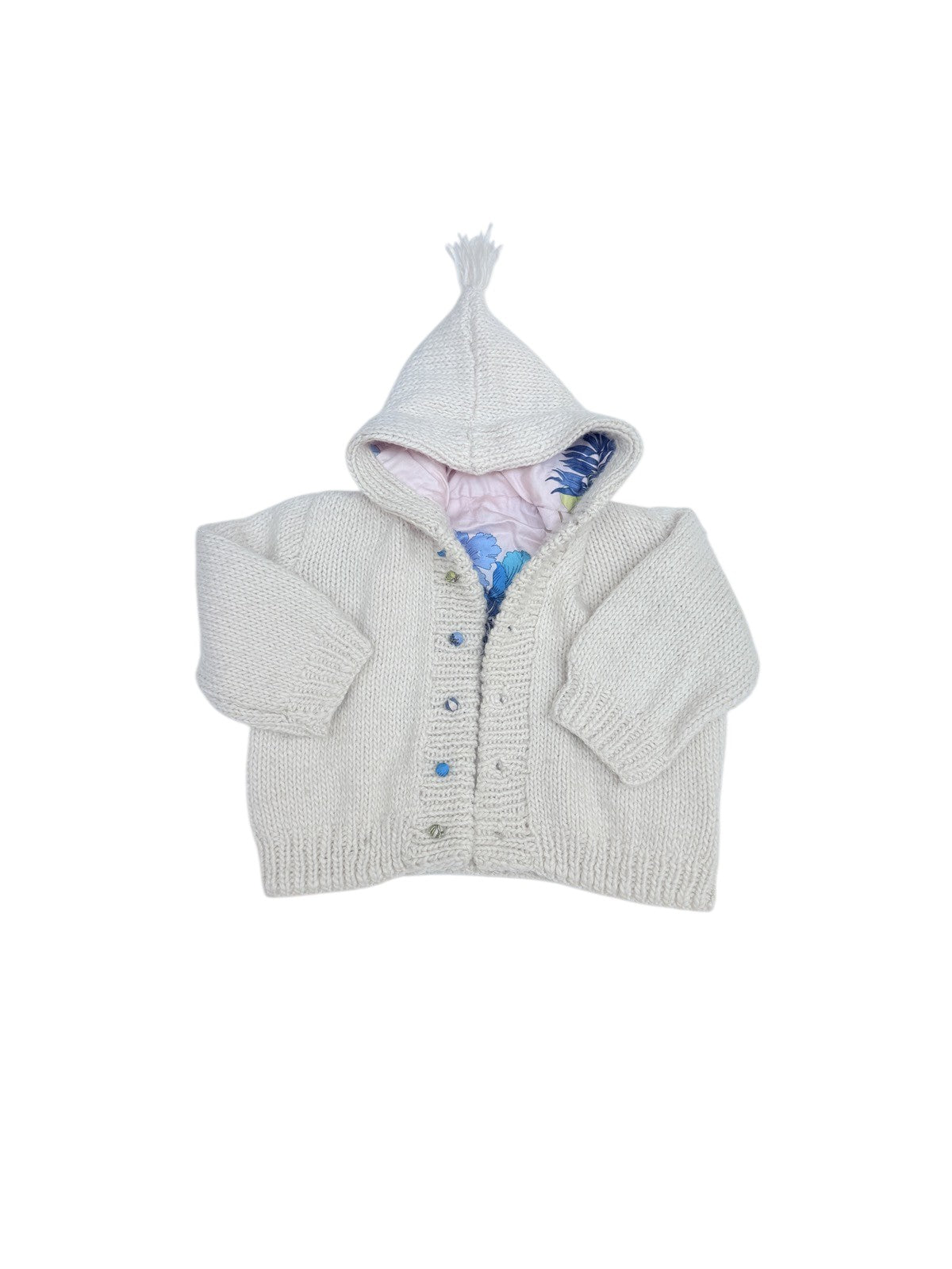 Handmade Cream Knit Hooded Cardigan Lined Baby 12m