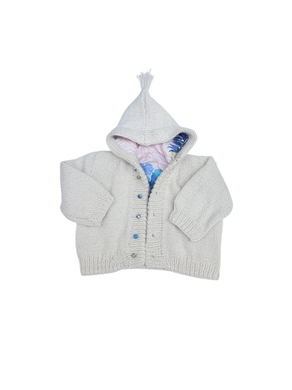 Handmade Cream Knit Hooded Cardigan Lined Baby 12m