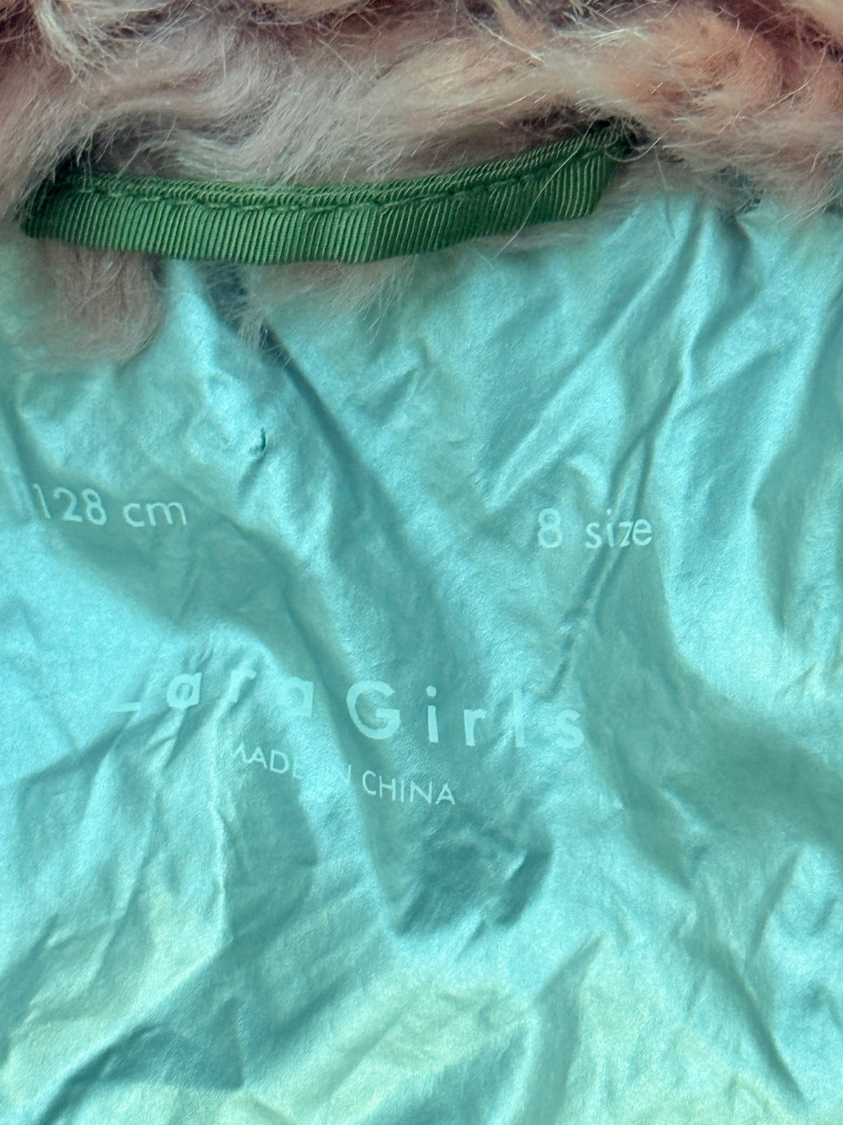 Zara Girls Olive Bomber Jacket Pink Fur Size 8