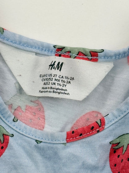 H&M Strawberry Print Blue Dress Size 2T