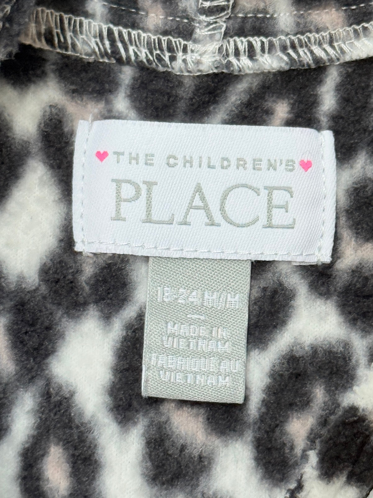 Children's Place Leopard Fleece Hooded Romper 18-24M