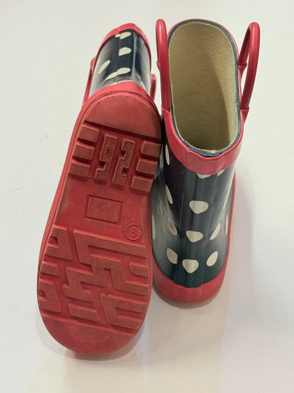 Navy Polka Dot Rain Boots Size 6