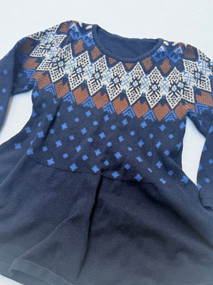 Navy Fair Isle Knit Dress Size 4-5Y