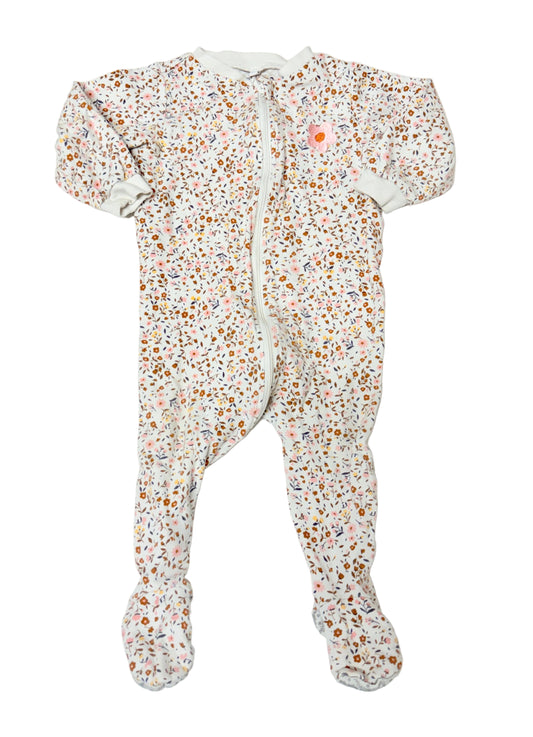 Pekkle Baby Footed Pajama Sleeper | Floral Print | Cream | Size 12M x2 Sold Individually