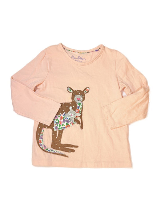 Mini Boden Deer Appliqué Pink Top 4-5Y